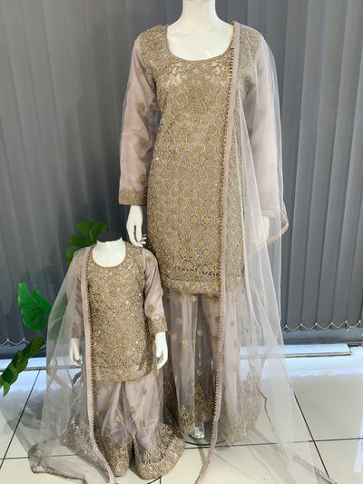 ASHA | Embroidered Net Mother & Daughter Ready To Wear Dusty Pink | AS72