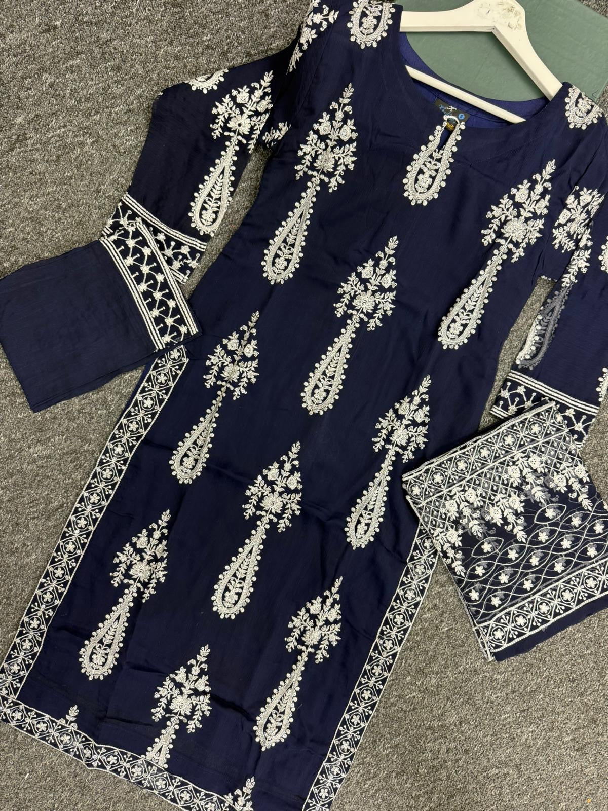 KHADIJAH’S | Embroidered Chiffon 3pc Readymade | KJ171 (Navy)