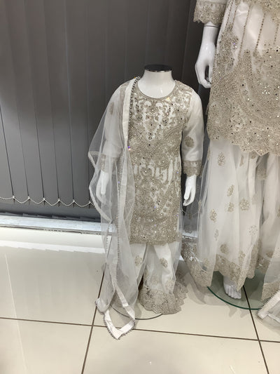 ASHA | Embroidered Net Mother & Daughter Ready To Wear White| AS74