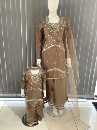 ASHA | Embroidered Hand Work Mother & Daughter Ready To Wear Brown | AS69