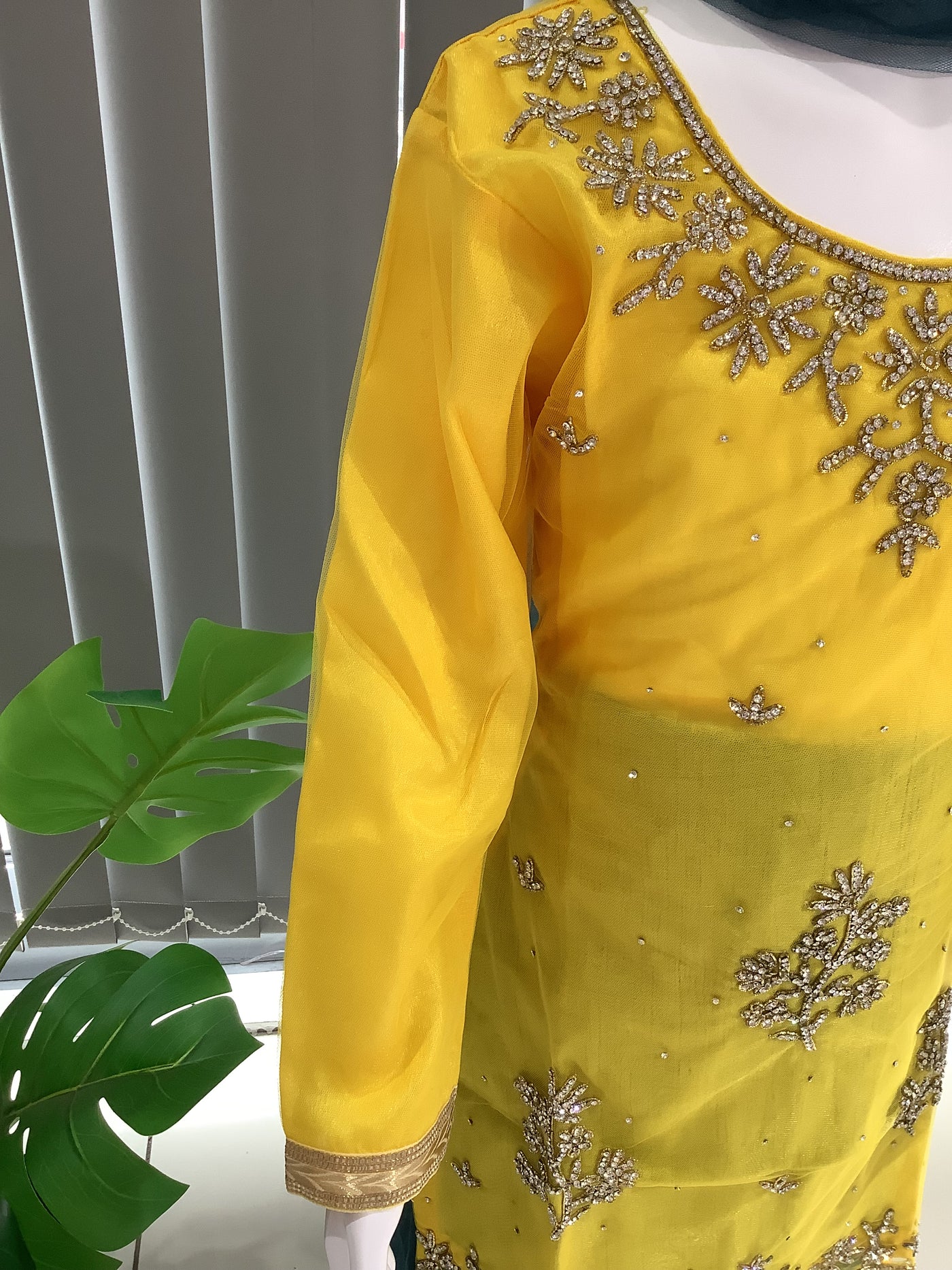 ASHA | Embroidered Hand Work Kids Ready To Wear Yellow And Teal Green| AS61