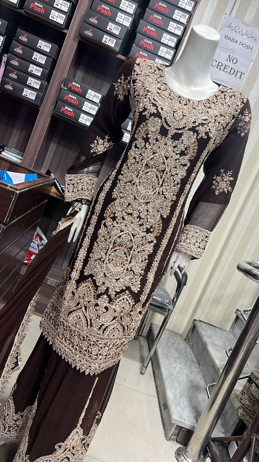 ShaZaib | Embroidered Chiffon Shararah Mother & Daughter Readymade | SZ197 (Brown)