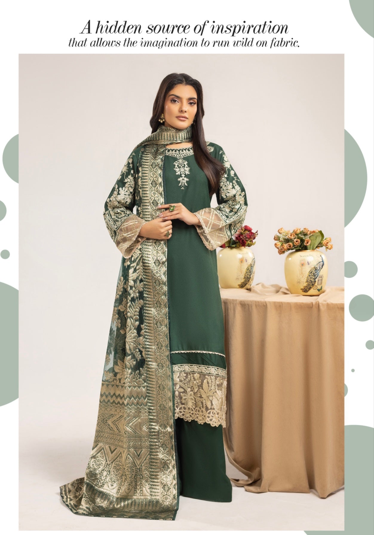 SIMRANS ‘Charisma Lux’ | Embroidered Dhanak Fancy Dupatta Readymade | SM732 (Green)