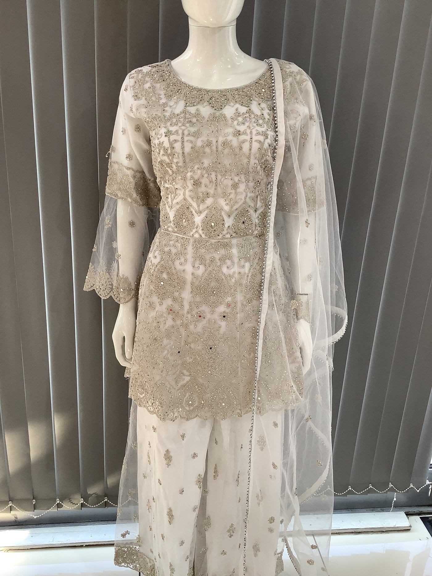 ASHA | Embroidered Hand Work Dress Mother & Daughter Ready To Wear White| AS70