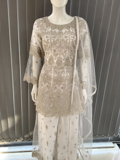 ASHA | Embroidered Hand Work Dress Mother & Daughter Ready To Wear White| AS70