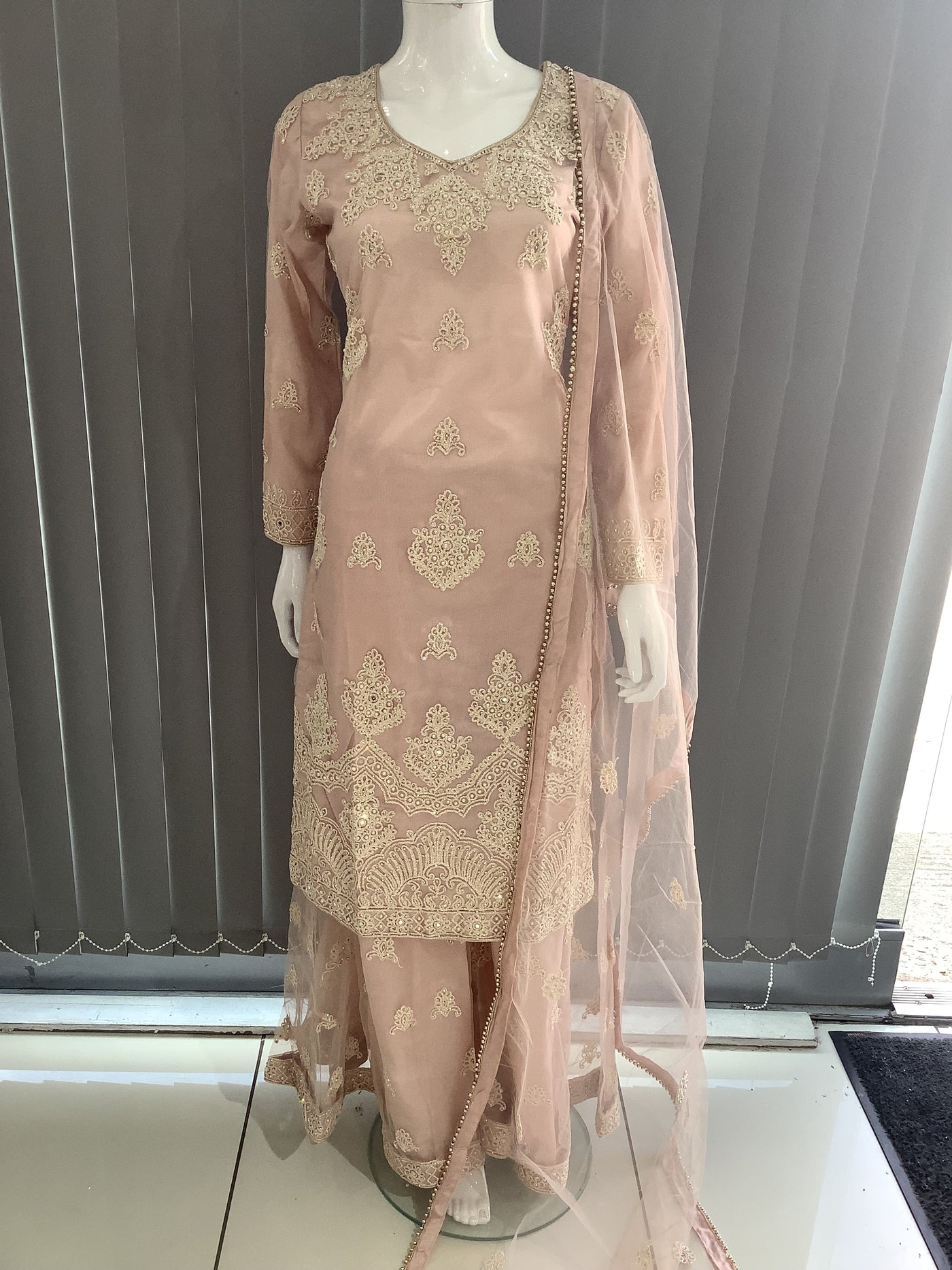 ASHA | Embroidered Net Dori Work Mother & Daughter Dress Ready To Wear Dusty Pink| AS67