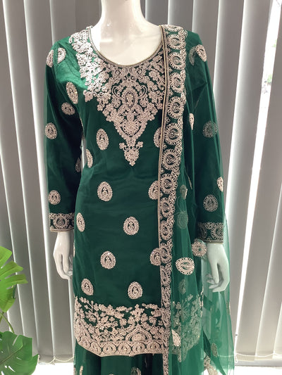 ASHA | Embroidered Net Dori Work Mother & Daughter Dress Ready To Wear Green| AS66