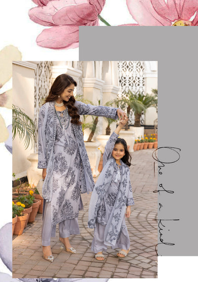 SIMRANS ‘Jannat’ | Embroidered Linen Mother & Daughter Readymade | SM772 (Grey)