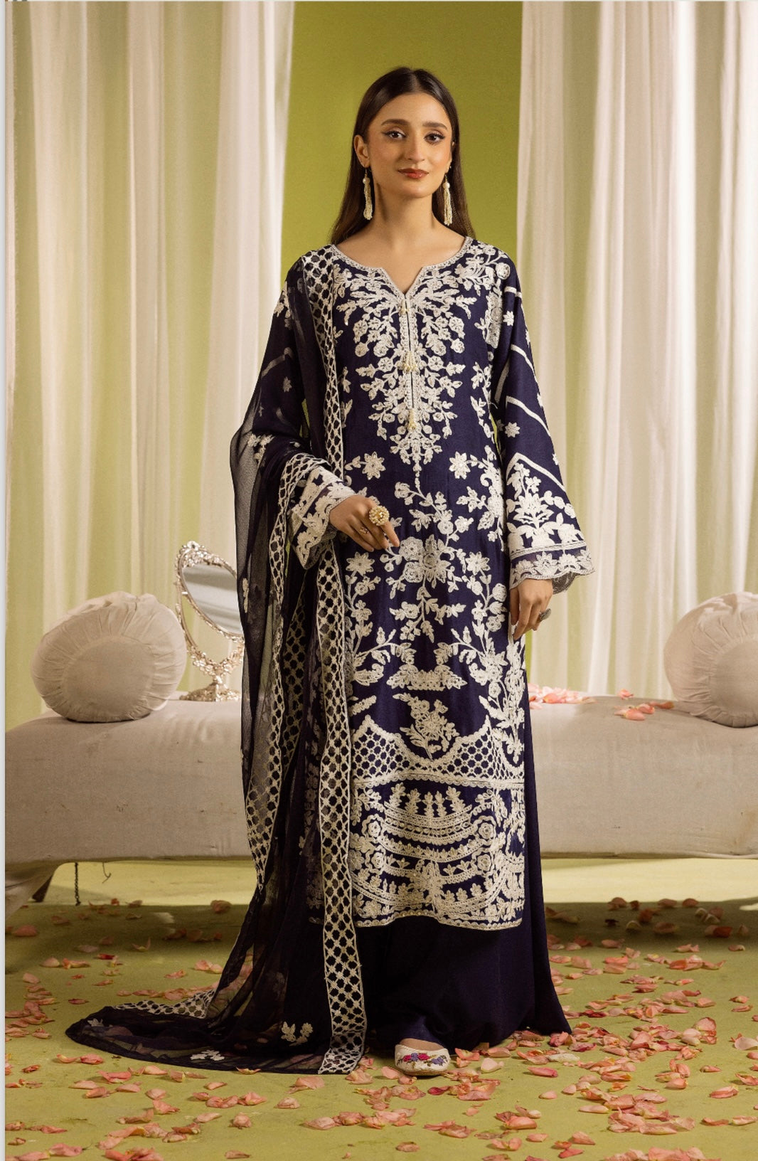 SIMRANS ‘Kismet’ | Embroidered Linen Handwork Readymade | SM760 (Navy)