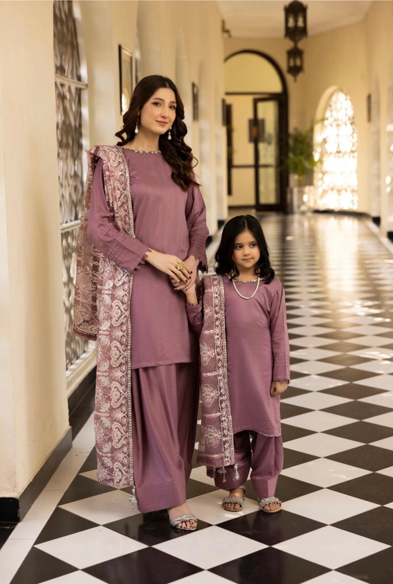 SIMRANS ‘Kaash’ | Embroidered Viscose Mother & Daughter Readymade | SM774 (Dusty Pink)