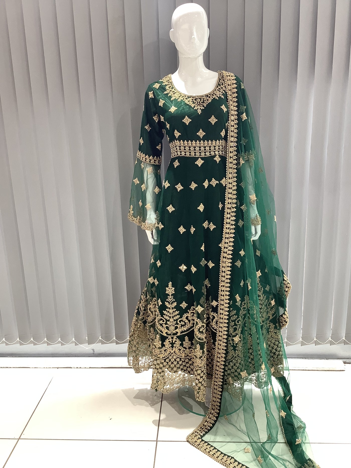 ASHA | Embroidered Net Dori Work Mother & Daughter Dress Ready To Wear Green | AS65