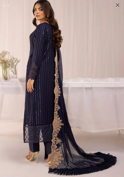 Azure Inspired | Embroidered Chiffon Readymade | SC102 (Navy)