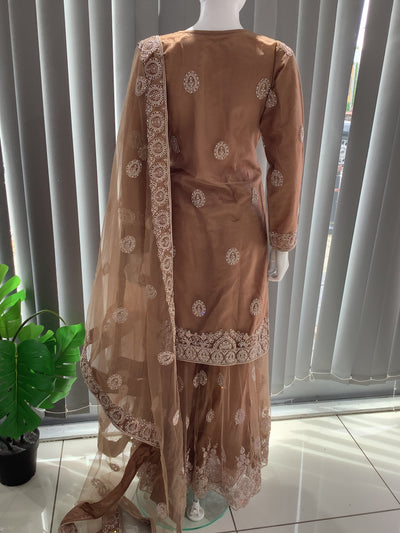 ASHA | Embroidered Net Dori Work Mother & Daughter Dress Ready To Wear Light Brown| AS66