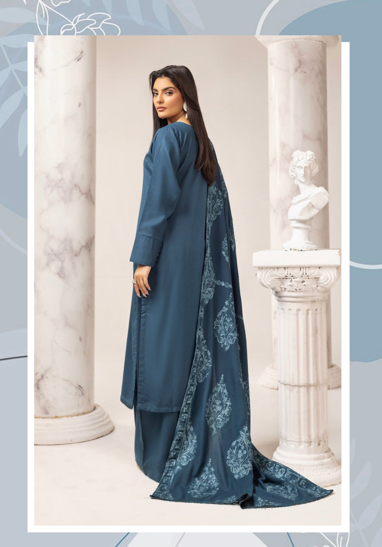 SIMRANS ‘Azure’ | Embroidered Dhanak Readymade | SM736 (Teal)