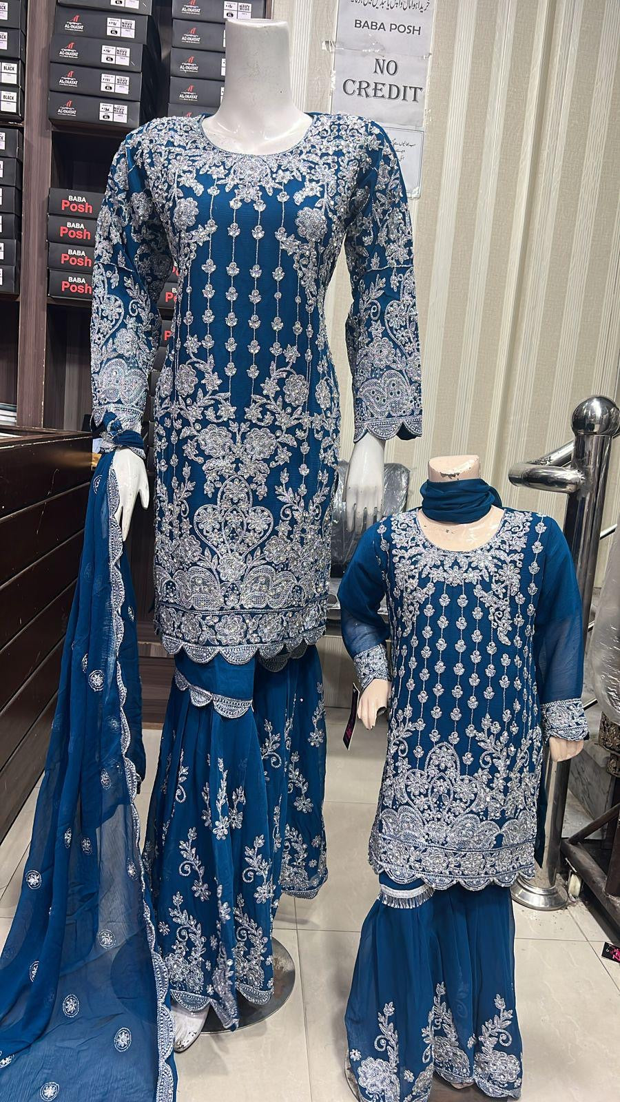 ShaZaib | Embroidered Chiffon Shararah Mother & Daughter Readymade | SZ193 (Teal)