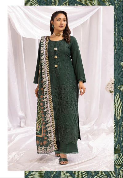 SIMRANS ‘Aafreen’ | Embroidered Dhanak Chikankari Readymade | SM714 (Green)