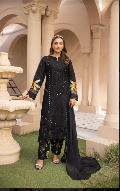 SIMRANS ‘Maria B Inspired’ | Embroidered Cotton Mother & Daughter Readymade | SM602 (Black)