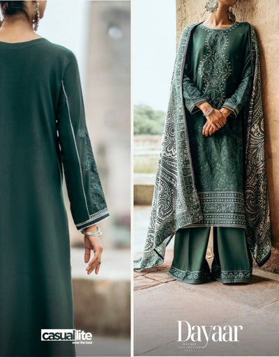 Casuallite ‘Dayaar’ | Luxury Embroidered Dhanak Readymade | HT241