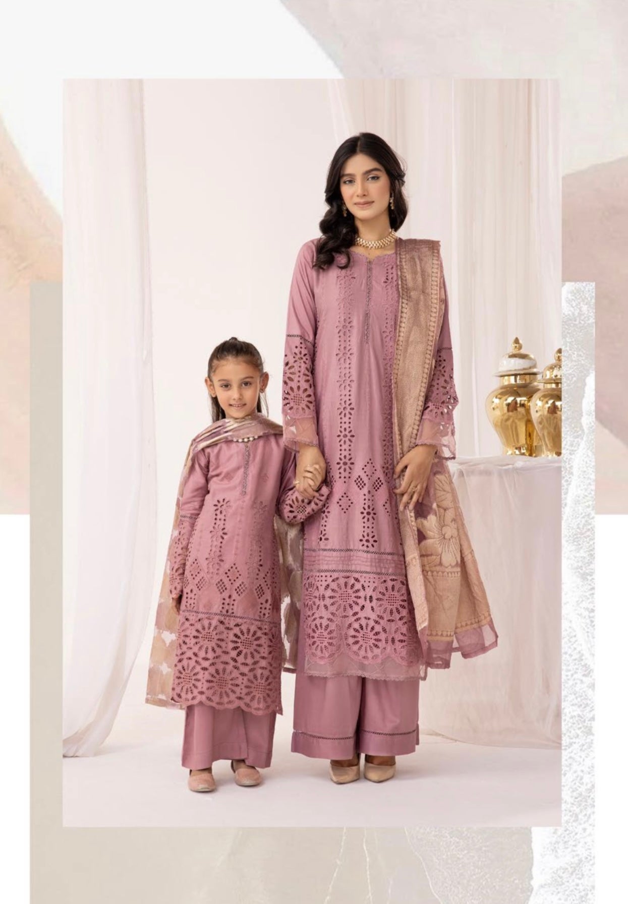 SIMRANS ‘IVY’ | Embroidered Chikankari Mother & Daughter Readymade | SM562 (Pink)