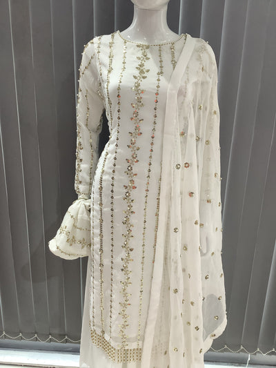 S Creations | Embroidered Chiffon Mother & Daughter Readymade | SC084 (White)