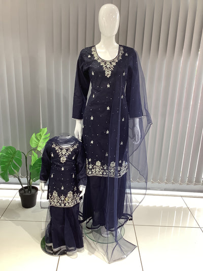 ASHA | Embroidered Hand Work Mother & Daughter Ready To Wear Blue | AS60