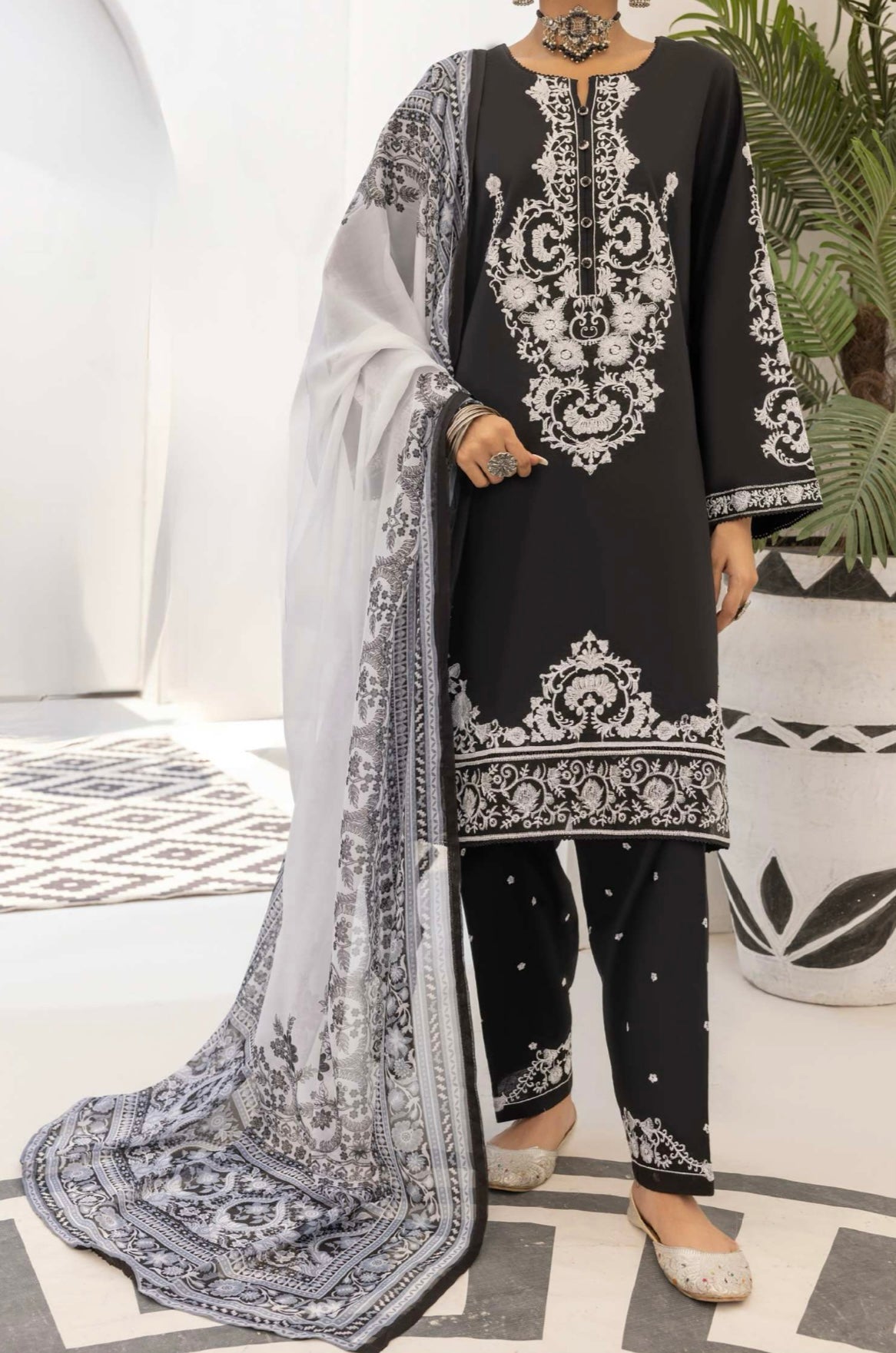 Casual lite ‘Monochrome’ | Luxury Embroidered Cotton Readymade | HT214