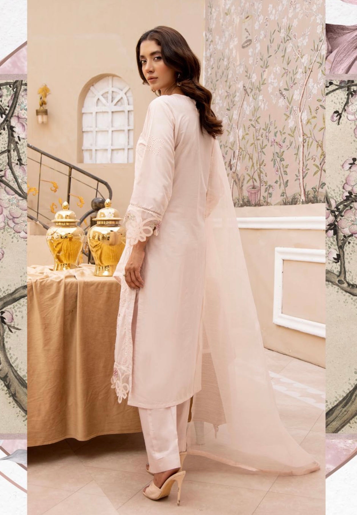 SIMRANS ‘Maria B Inspired’ | Embroidered Cotton Mother & Daughter Readymade | SM583 (Peach)