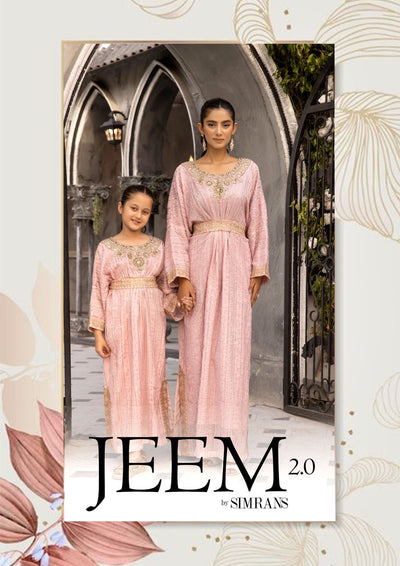 SIMRANS ‘Jeem’ | Embroidered Chiffon Modest Mother & Daughter Readymade | SM601 (Light Pink)