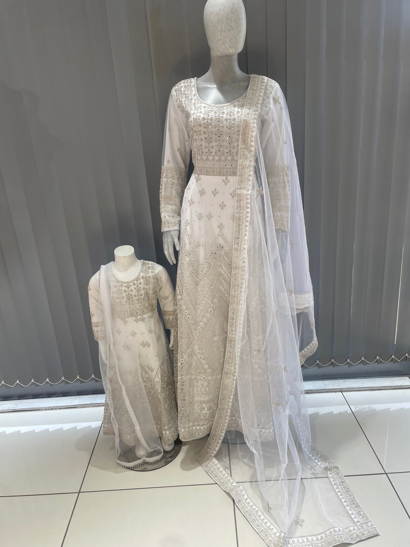 ASHA | Embroidered Net Mother & Daughter Ready To Wear cream | AS73