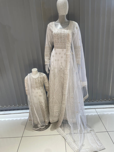 ASHA | Embroidered Net Mother & Daughter Ready To Wear cream | AS73