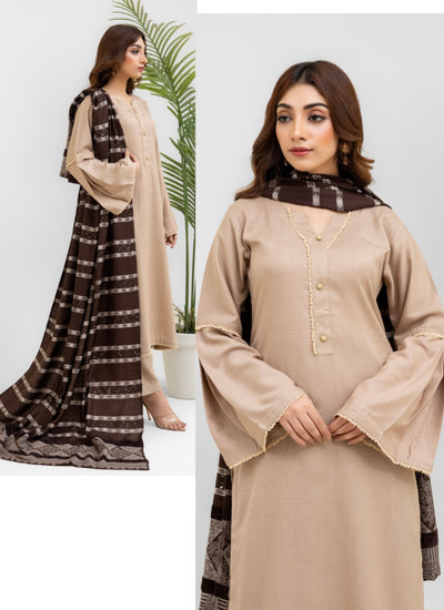 Beige Embroidered Dhanak Wool Shawl Readymade | RGZ011