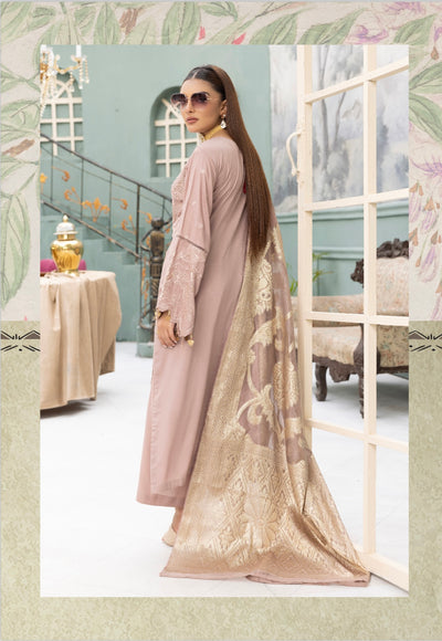 SIMRANS ‘Rozana 2.0’ | Embroidered Linen Readymade | SM674 (Dusty Pink)