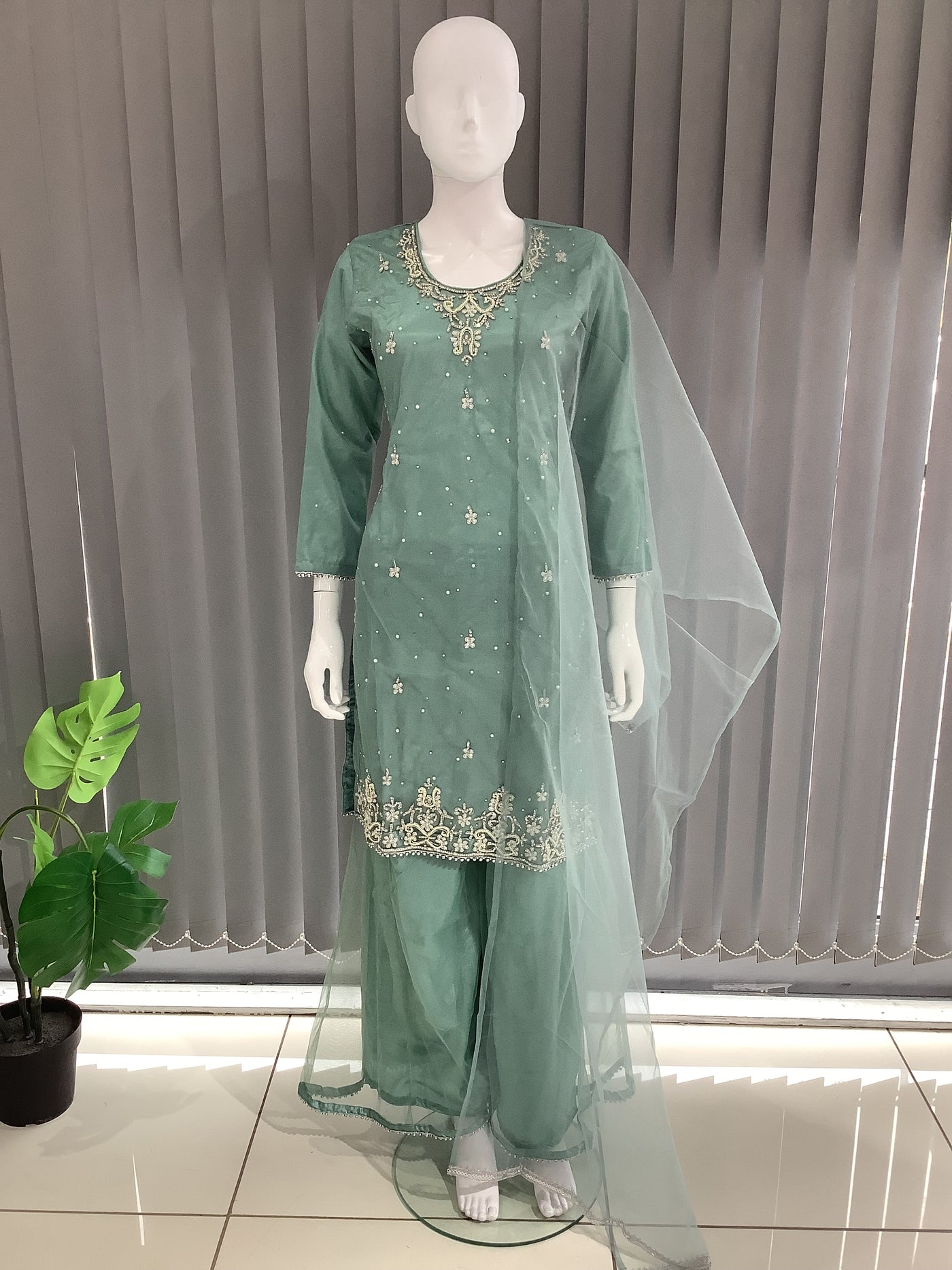 ASHA | Embroidered Hand Work Mother & Daughter Ready To Wear Teal | AS60