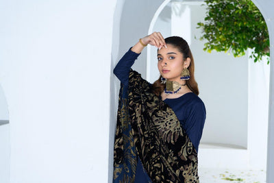 S Creations ‘Arya’ | Dhanak Palachi Shawl Readymade | SC149 (Blue)