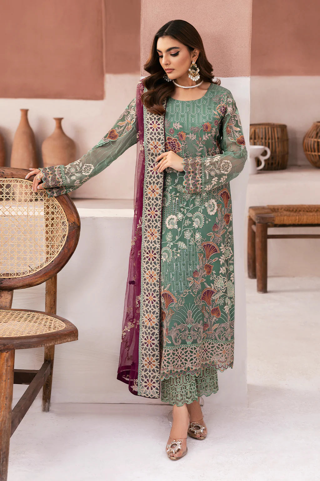 RAMSHA ‘Arzoo’ | Embroidered Chiffon Readymade | U103