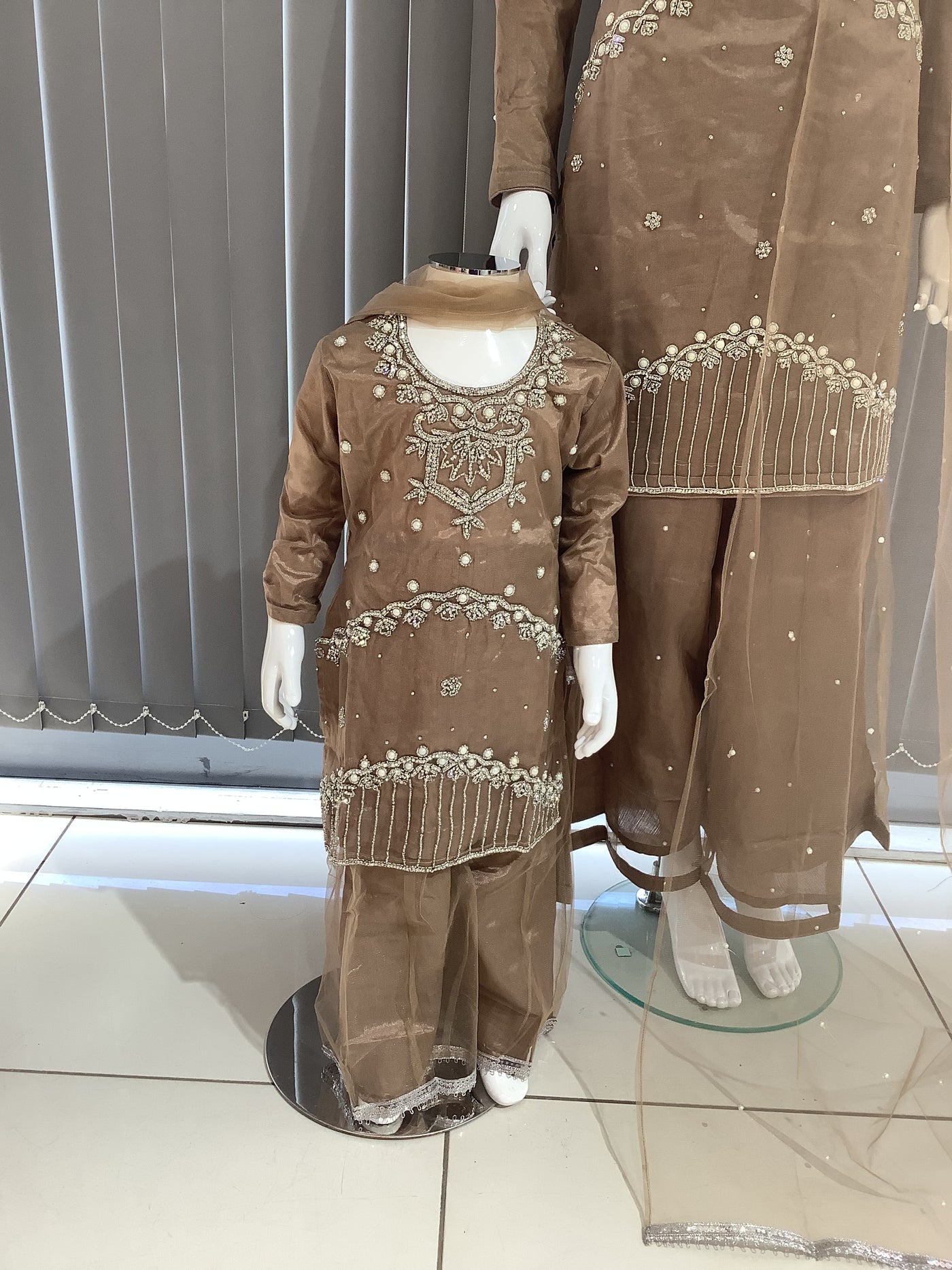 ASHA | Embroidered Hand Work Mother & Daughter Ready To Wear Brown | AS69