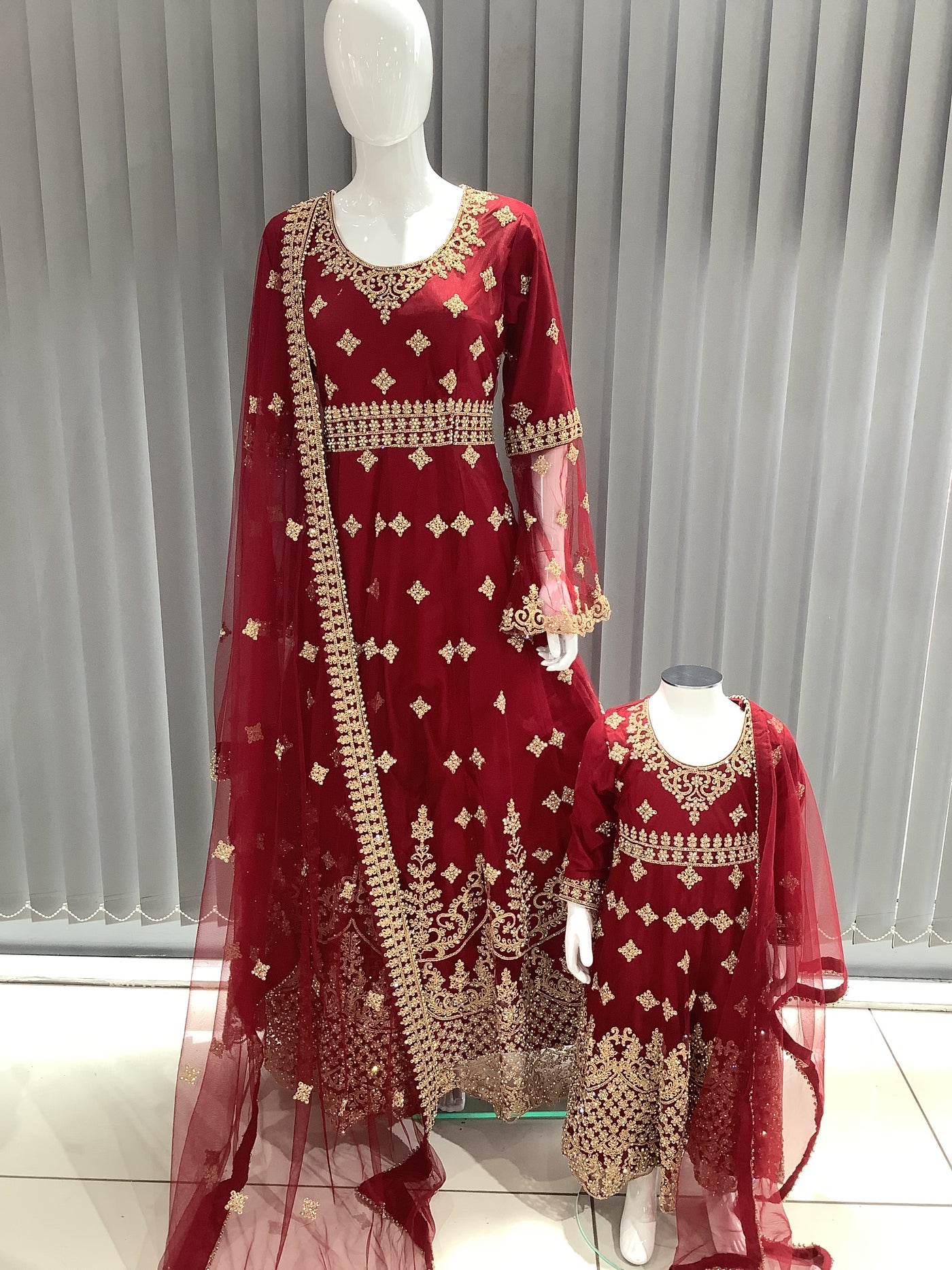 ASHA | Embroidered Net Dori Work Mother & Daughter Dress Ready To Wear Red | AS65