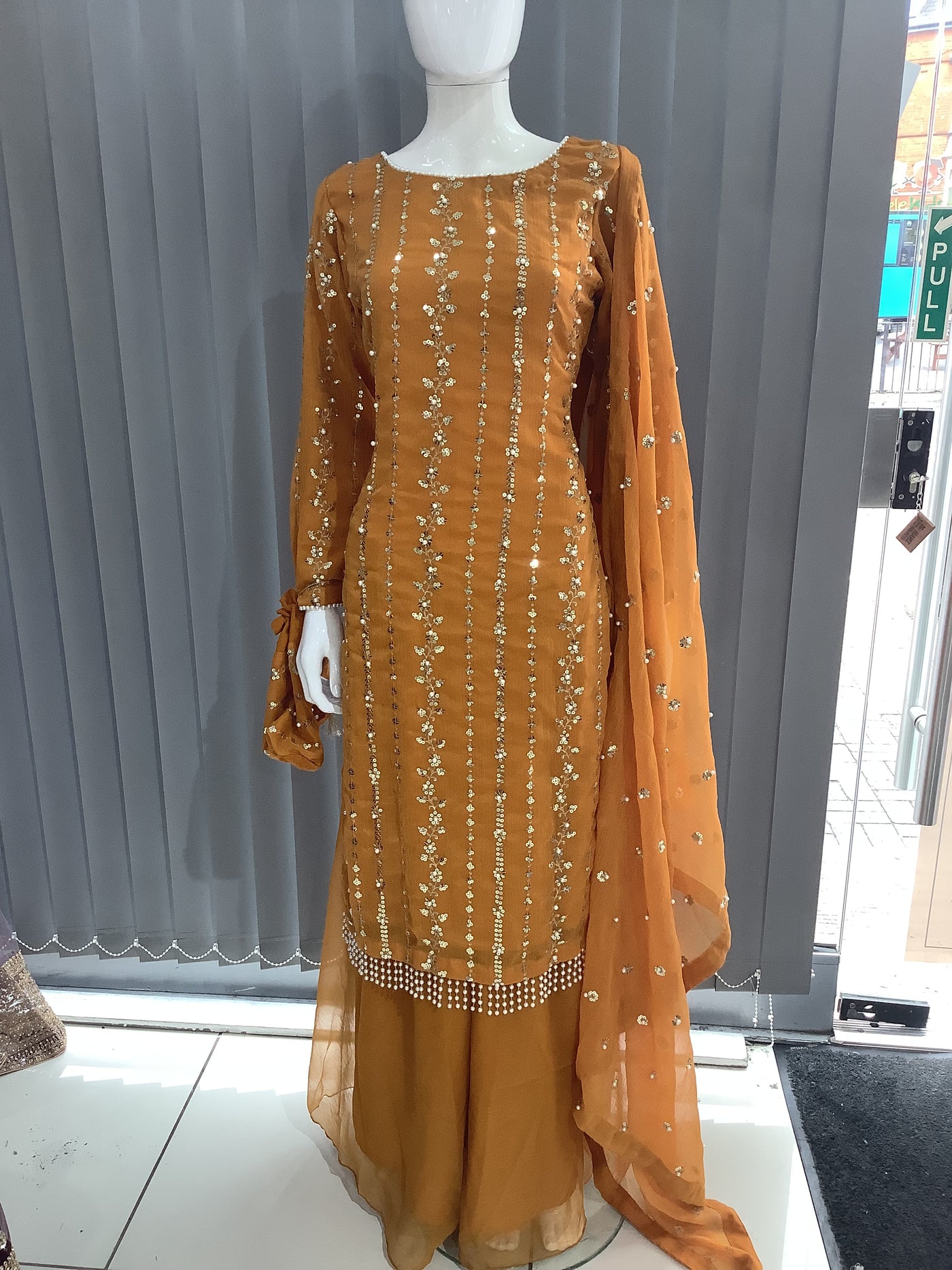 S Creations | Embroidered Chiffon Mother & Daughter Readymade | SC084 (Mustard)