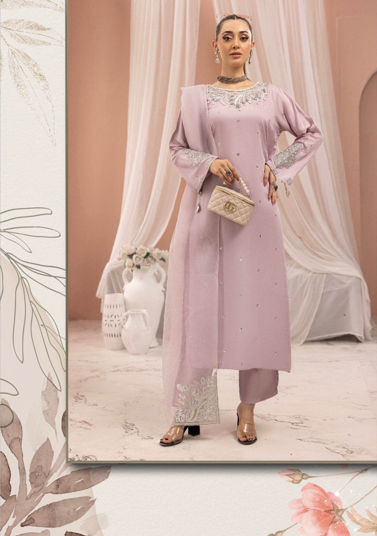 SIMRANS ‘Manzil’ | Embroidered Viscose Readymade | SM659 (Lilac)