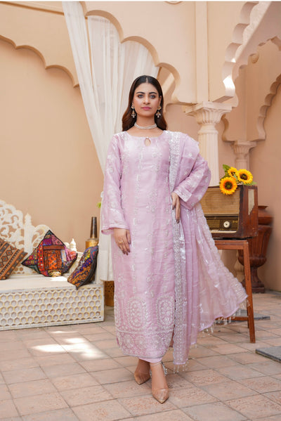 S Creations ‘Eliza’ | Embroidered Silk Readymade | SC119 (Pink)