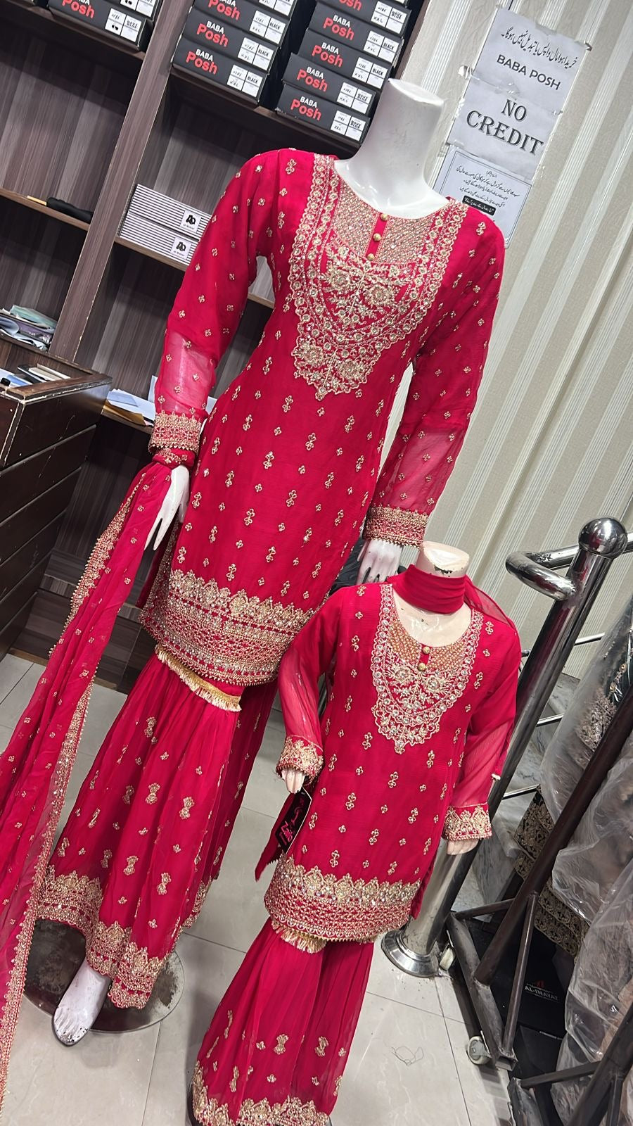 ShaZaib | Embroidered Chiffon Shararah Mother & Daughter Readymade | SZ192 (Pink)