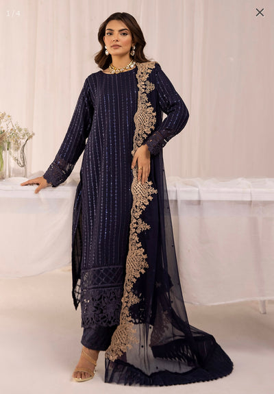 Azure Inspired | Embroidered Chiffon Readymade | SC102 (Navy)