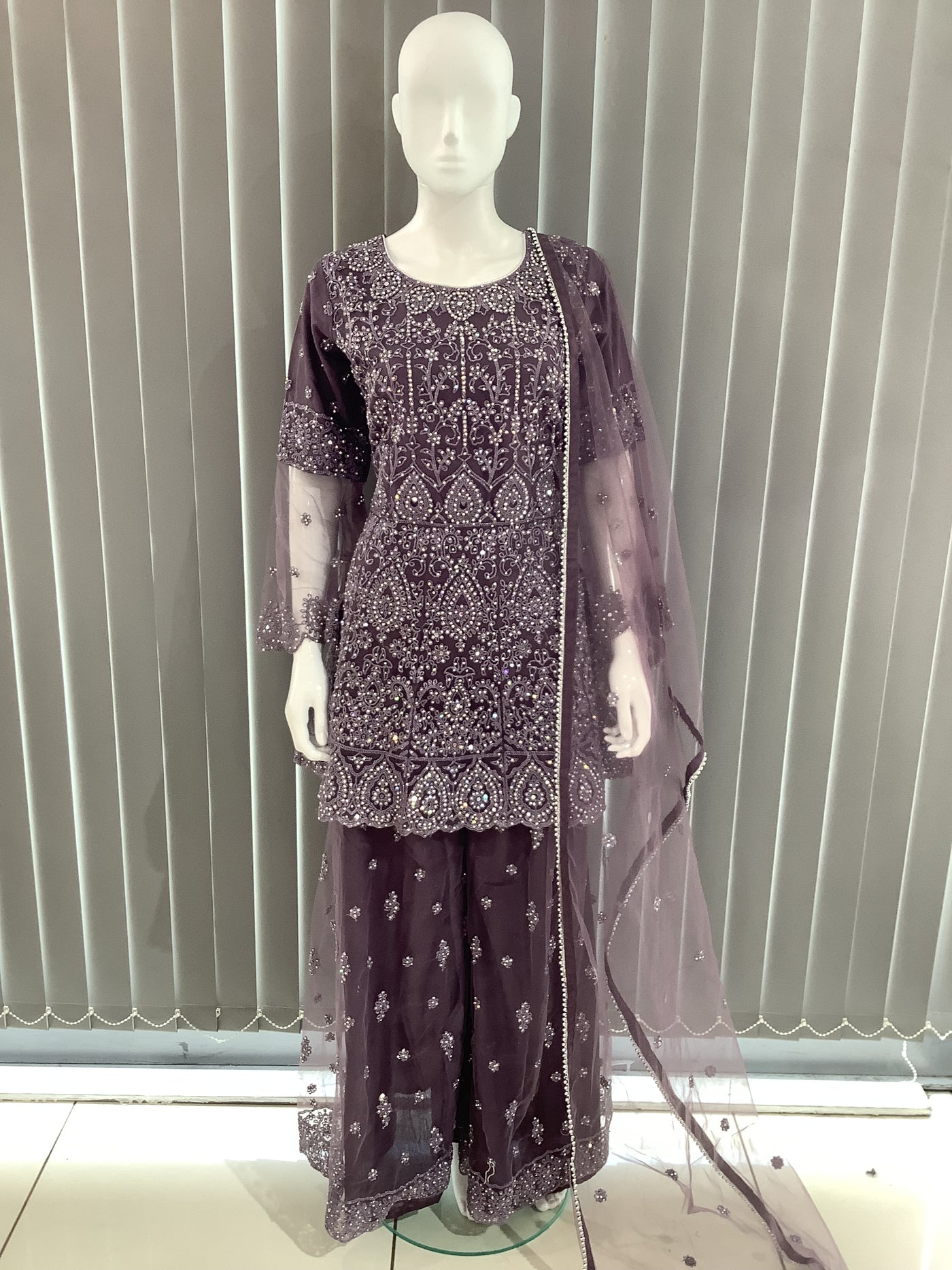 ASHA | Embroidered Hand Work Dress Mother & Daughter Ready To Wear Purple | AS70