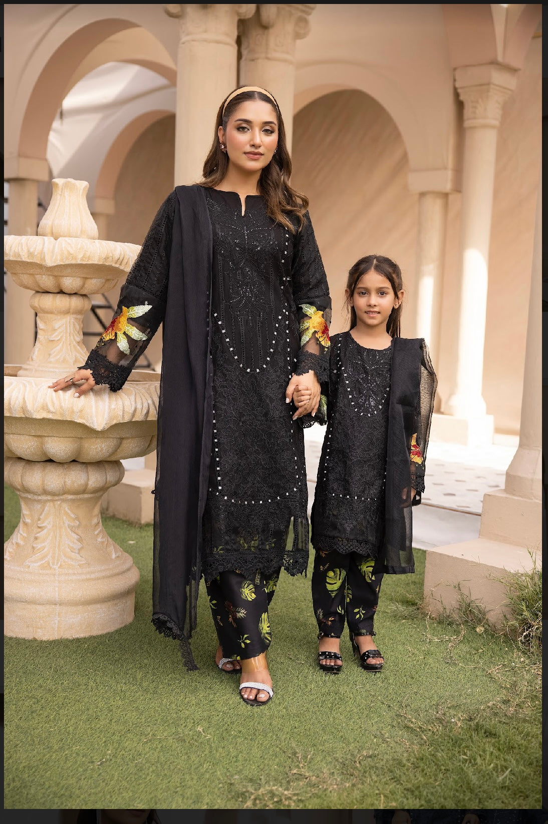 SIMRANS ‘Maria B Inspired’ | Embroidered Cotton Mother & Daughter Readymade | SM602 (Black)