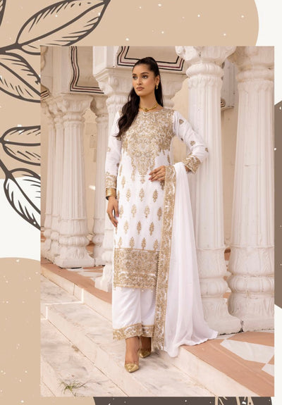 SIMRANS ‘Mahnoor Lux’ | Embroidered Chiffon Readymade | SM611 (White)