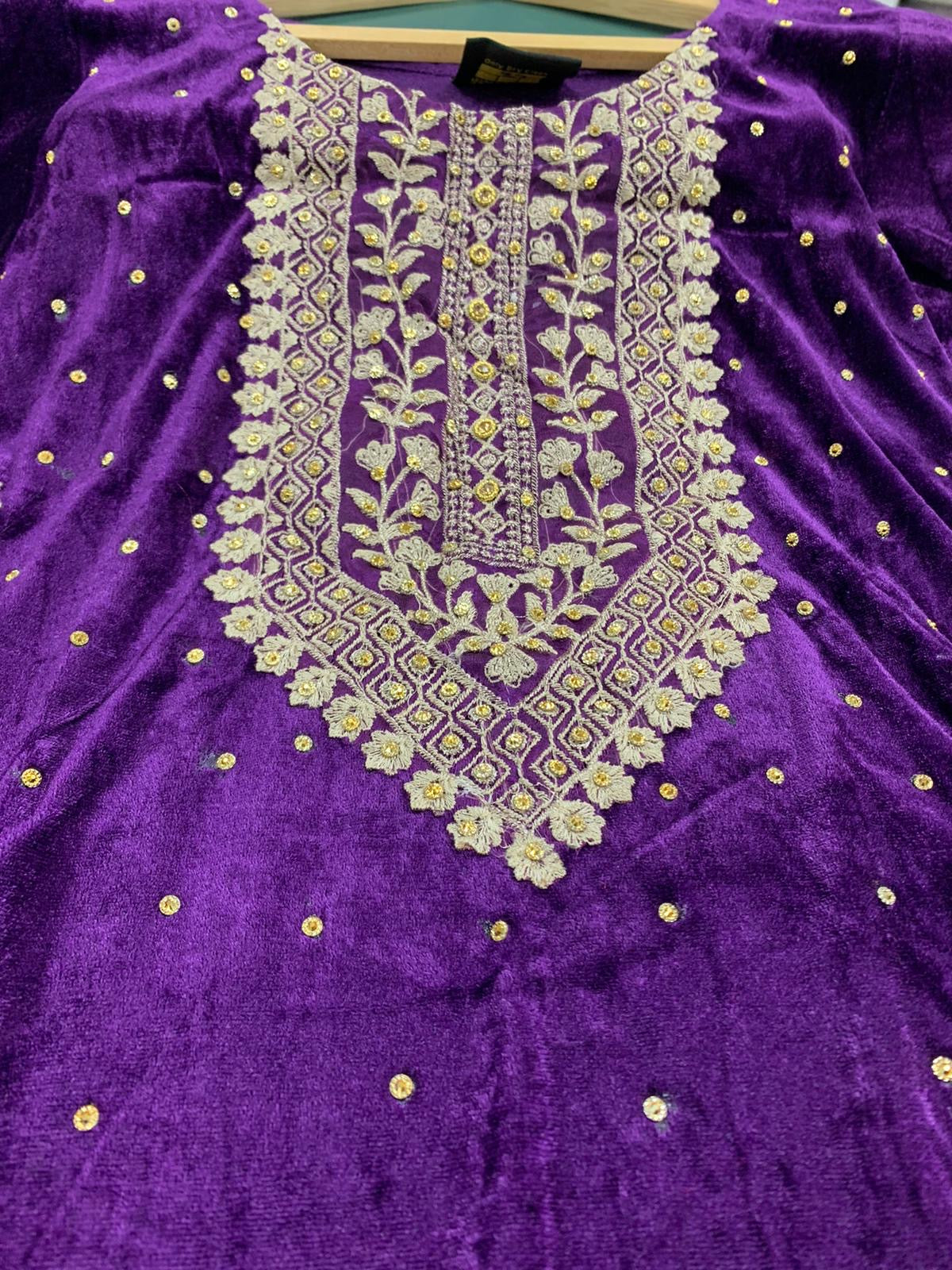 S Creations ‘Urwa’ | Embroidered Velvet Readymade | SC138 (Purple)