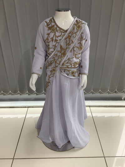 ASHA | Embroidered Chiffon Saree Kids Readymade Lilac | AS64