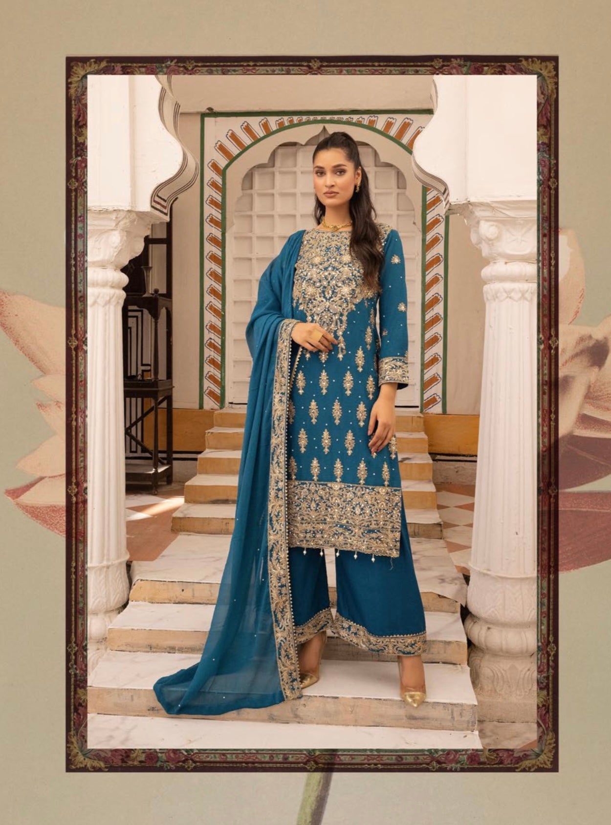 SIMRANS ‘Mahnoor Lux’ | Embroidered Chiffon Readymade | SM611 (Teal)