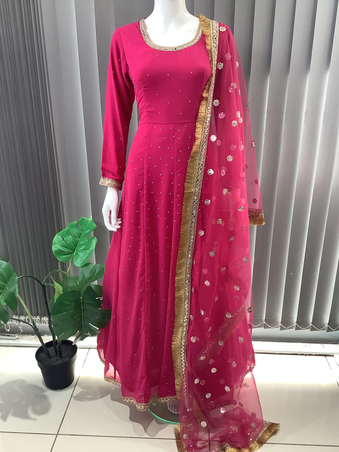 ASHA | Embroidered Chiffon Dress Mother & Daughter Readymade Pink | AS63