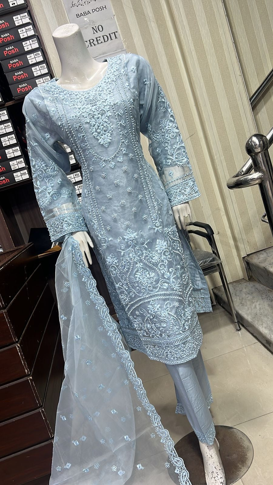 ShaZaib | Embroidered Organza Readymade | SZ190 (Grey)